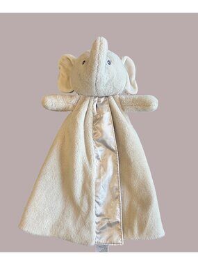 Baby Elephant Lovey Blanket Plush Security Toy Beige Satin Lining 15" Soft Polye